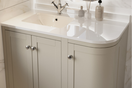 Beige Curved Corner Basin Vanity Unit